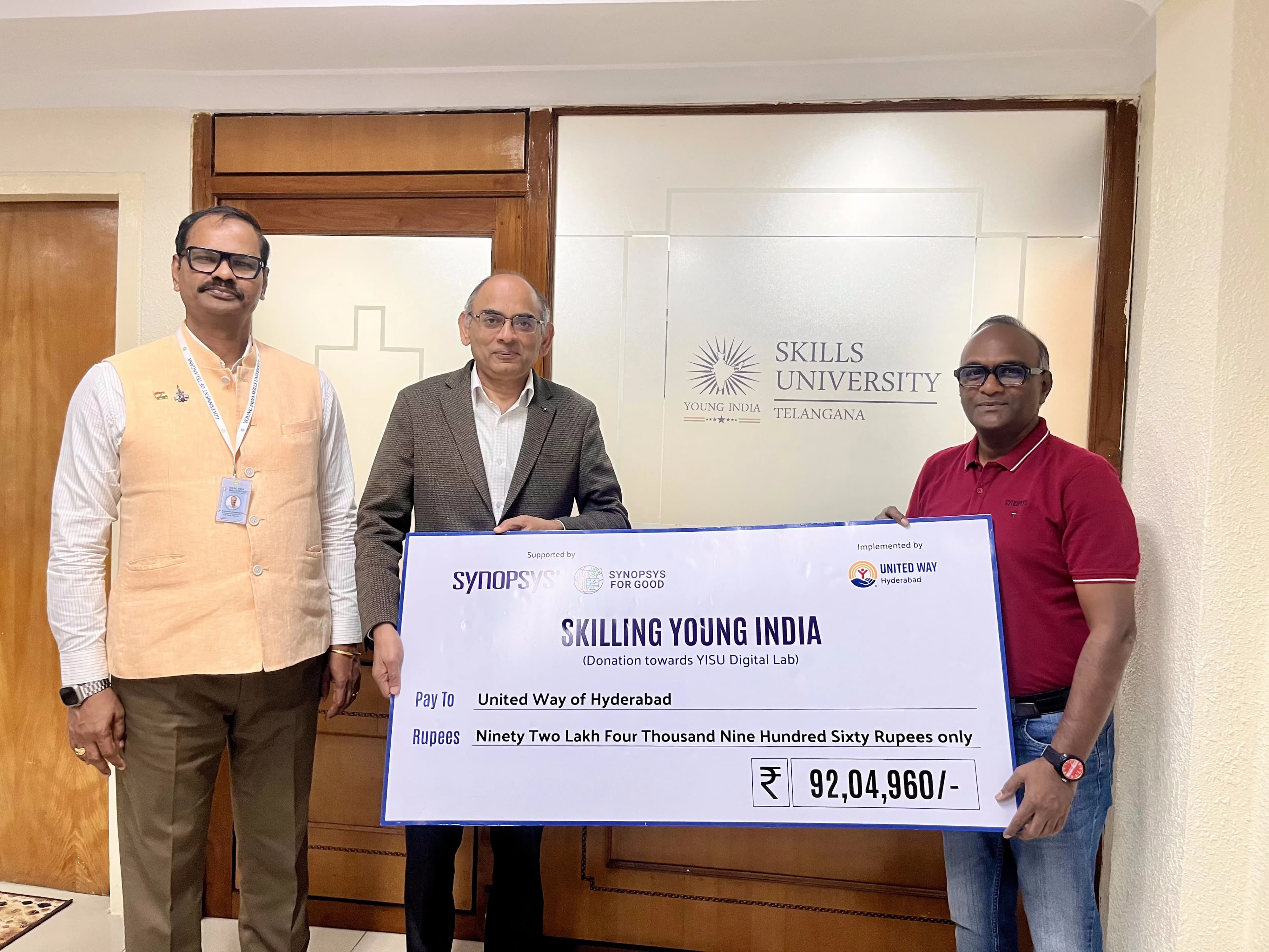 On 18 Nov 2025, Synopsys, a leading IT company has sponsored the establishment of Computer Training Lab in the transit campus of the University through United Way of Hyderabad. This lab will be a big boost in imparting hands on training for all students in IT/Tech  related courses and doing projects for various programs of the University. image 2